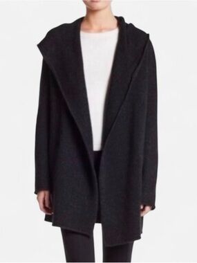Vince Open Front Hooded Knit Sweater Duster Black | Size: M